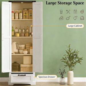 <b>White</b> Kitchen <b>Storage</b> <b>Cabinet</b> Tableware Organizer - Product Image 2
