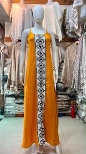 Wholesale <b>Women</b> Yellow Spaghetti Strap Maxi <b>Dress</b> Tribal Geometric Print Panel Casual <b>Boho</b> Cotton <b>Dress</b> - Product Image 4