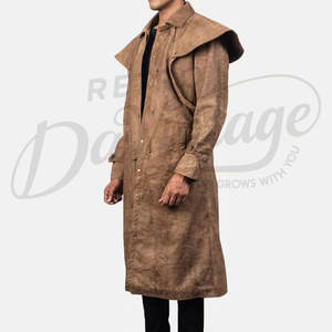 Manteau long en daim marron pour homme, style classique, avec cape aux épaules, style western, en daim et cuir, pour l'hiver - Product Image 4