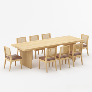 Juego de Comedor Moderno Escandinavo de Madera con 8 Sillas con Respaldo de Mimbre, Diseño Rectangular, Muebles Estables para el Hogar - Product Image 3