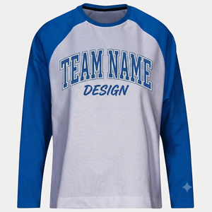 Camiseta de Béisbol Personalizada de Manga Larga Blanca y Azul |   Fabricante de Camisetas Deportivas Sublimadas - Product Image 1