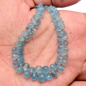 Cuentas facetadas en forma de lágrima de aguamarina natural lechosa de 3x5mm-5x8mm, piedras semipreciosas para joyería. - Product Image 4