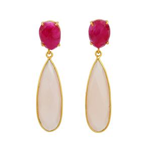 Boucles d'oreilles en argent sterling 925 de haute qualité en calcédoine rose rubis teintée de haute qualité - Product Image 1