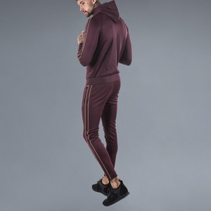 Survêtement à capuche bordeaux pour homme, fermeture éclair intégrale, couleur unie, streetwear, sweat-shirt avec poches latérales, vêtement d'automne respirant en spandex - Product Image 6