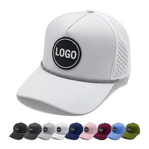 Classic Solid Perforated Sports Cap with Rope Waterproof Fabric UV Protection Outdoor Golf Cap Water Drop Shape Laser Cut Mesh - Product Image 1