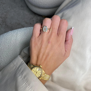 Bague de fiançailles et de mariage en or jaune 14 carats avec diamant de laboratoire taille émeraude 3 carats, cadeau de fête, bijoux - Product Image 5