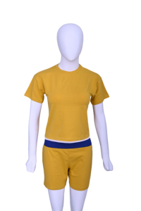 Women's Casual Summer Solid T-Shirt & Shorts Matching <b>Set</b> with Belt Yellow Premium Jersey <b>Knit</b> for Wear Wholesale Clothing - Product Image 1