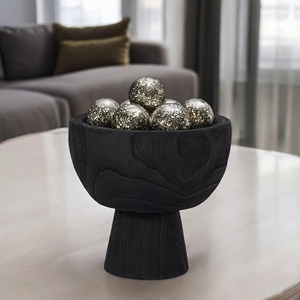 Tazón de madera de diseño minimalista con acabado negro tallado para servir alimentos, regalos, decoración del hogar, sin recubrimiento, artesanía, decoración del hogar - Product Image 4