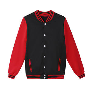 Chaqueta Varsity Personalizada con Logotipo para Hombre, en Rojo y Negro, Estilo Urbano, de Cuero, con Bordado de Béisbol - Product Image 1