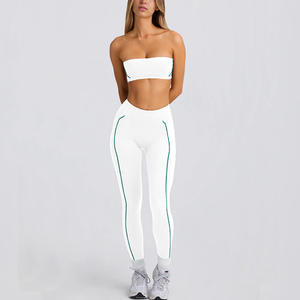 Ensemble de soutien-gorge de sport ultra-élastique et respirant, haut tube sans bretelles et pantalon, conception antidérapante pour la course, sans coutures, léger, couleur unie, équipement de yoga - Product Image 4