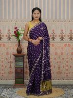 Sari Bandhani en soie pure avec bordure Gota Patti brodée à la main, tenue ethnique pour mariage et fête