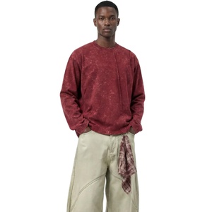 T-shirt à manches longues col rond en molleton français délavé sur mesure pour homme, coupe ample vintage vierge - Product Image 1