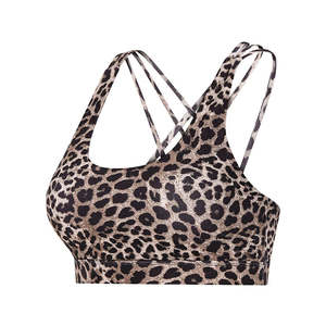 Sujetador deportivo de yoga para mujer, sin espalda, con logo frontal de leopardo, soporte medio, almohadillas extraíbles, top corto sexy para gimnasio y entrenamiento. - Product Image 1