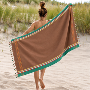Toalla Kikoy Personalizada de Secado Rápido, Toalla Kikoy de Algodón con Rayas y Flecos para Uso en la Playa, Proveedor Indio - Product Image 1