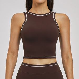 Women Wide Strap Workout <b>Top</b> U Back Design Fitness Yoga Gym Wear Ribbed Square Neck Sports Bra With Removable Padded - Product Image 3