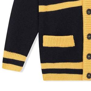 Striped Knitted <b>Cardigan</b> Sweater Full Sleeve Button Closure Autumn Wear Yellow <b>Navy</b> Blue Regular Fit - Product Image 2