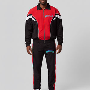 Ensemble de survêtement homme Yourbrand rouge et noir, veste zippée et pantalon, design color block, respirant, en polyester, pour l'automne - Product Image 1
