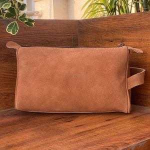 Estuche de cosméticos personalizado de alta calidad Boot Stitch Suede Leather Neceser de viaje Bolsa de maquillaje de cuero genuino para mujeres - Product Image 5