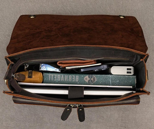 Sac pour ordinateur portable en cuir véritable de qualité supérieure, doux et luxueux, fermeture à glissière |   Porte-documents professionnel élégant et léger pour hommes et femmes |   Bureau - Product Image 6
