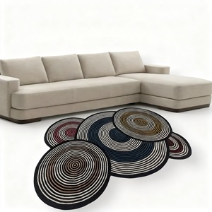 Alfombra abstracta de círculos concéntricos, alfombra de lana hecha a mano, diseño artístico moderno, decoración para sala de estar y dormitorio, decoración suave y duradera para el hogar - Product Image 2