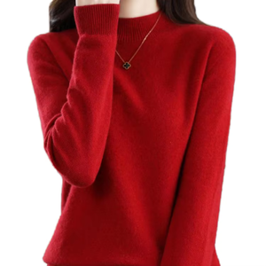 Suéter de Lana Rojo para Mujer, Cuello Redondo, Manga Larga, Tejido, Casual, Invierno, Color Sólido, Diseño Antipilling - Product Image 1