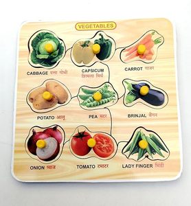 Rompecabezas de Vegetales de Madera con Imágenes, Tablero Educativo para Niños, 9 Vegetales, Rompecabezas de Botones para Niños y Niñas - Product Image 2