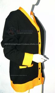 Black Yellow Gold Solid Autumn School Cardigan <b>Sweater</b> Unisex V Neck Button Front Computer Knitted Acrylic Wool Uniform Knitwear - Product Image 3