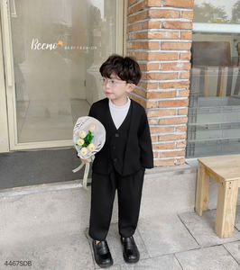 Trajes Formales de Diseñador para Niños Pequeños, Color Negro y Gris, Ropa de 3 Piezas, Traje de Color Sólido, Vestido Formal para Boda - Product Image 2