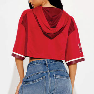 Camiseta Deportiva Personalizada para Mujer, Estilo Jersey de Fútbol Americano Rojo, Corta, con Capucha, Manga Corta, Sublimación, Impresión de Número, Proveedor de Ropa Urbana - Product Image 4