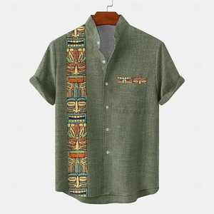 Men Casual Short Sleeve <b>Geometric</b> Print <b>Shirt</b> Button Pocket Design Light Polyester Plus Size Anti-Wrinkle for Beach Summer - Product Image 4