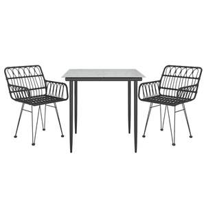 Juego de Comedor de Patio de 3 Piezas en Ratán Sintético Negro, Elegantes Conjuntos de Jardín - Product Image 3