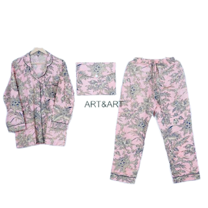 Conjunto de Pijama Informal y Sexy de Estilo Indio, Estampado a Mano, 100% Algodón Tejido con Diseño Floral, Transpirable, Tallas Grandes Disponibles - Product Image 5