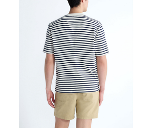 เสื้อยืดคอกลมแขนสั้นระบายอากาศลายทางสำหรับผู้ชายเสื้อคอปกคอลูกเรือแบบคลาสสิก - Product Image 5