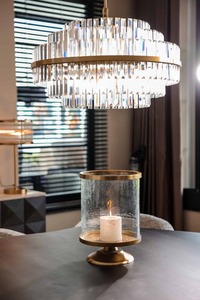 Portavelas de Vidrio Cilíndrico con Base de Latón, 40 cm de Altura, 28.5 cm de Diámetro, Decoración Duradera para el Hogar - Product Image 5