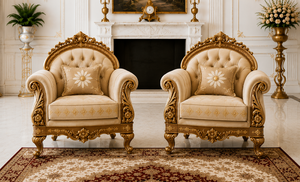 Compre un sofá Maharaja de 7 plazas de alta calidad, estilo victoriano, tapizado con mechones profundos y acabado dorado, para un hogar elegante con un estilo inspirado en el Maharaja. - Product Image 3