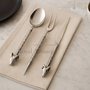 Juego de cubiertos y cubiertos sostenibles de acero inoxidable con mango de pluma dorada, servidor de ensalada para Hotel, restaurante, ocasiones de boda - Product Image 6