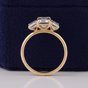 Women's Emerald Cut Diamond Three Stone Ring white Gold Prong Setting Classic Style Engagement Ring - Product Image 2