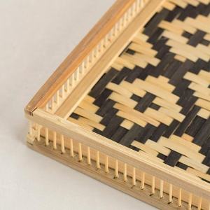 Modern Black & Natural <b>Bamboo</b> Tray Rectangular Serving Tray Decorative Food Tray With Slatted Design <b>Table</b> Organizer - Product Image 3