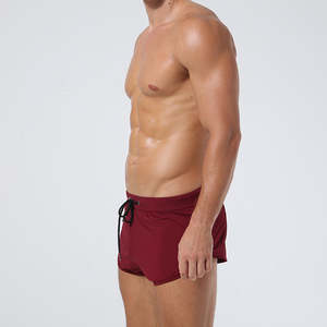กางเกงว่ายน้ำชายสีแดงเบอร์กันดีเอวกลาง ผ้าทอ แห้งเร็ว มีเชือกผูก เหมาะสำหรับชายหาดและฤดูร้อน - Product Image 3