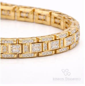 Pulsera de tenis rectangular con eslabones, plata de ley con baño de oro amarillo, diamantes cultivados en laboratorio con pavé completo, cierre seguro, elegante y lujosa - Product Image 3