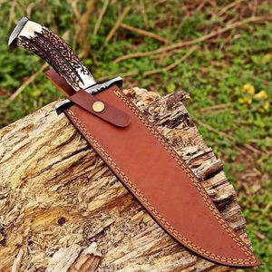 Couteaux de chasse Bowie en acier Damas faits à la main, personnalisés OEM/ODM, avec lame pointue et étui en cuir – Vente en gros - Product Image 5