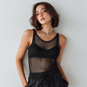 Débardeurs sexy 100 % polyester pour femmes, débardeurs en maille à séchage rapide pour femmes, débardeurs transparents sans manches pour femmes - Product Image 3