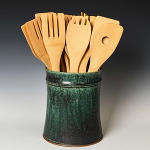 Porte-ustensiles de luxe en grès céramique, glaçure réactive violette, cuit au four, corps épais, durable, résistant à la chaleur, organisateur de comptoir de cuisine - Product Image 6