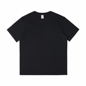 T-shirt décontracté classique noir uni pour homme, manches courtes, col rond, coupe régulière, 100 % coton jersey tricoté, teint uni - Product Image 1