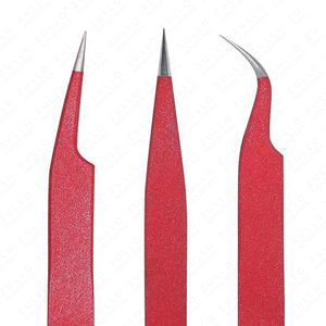 Custom Red Stainless Steel Eyelash Tweezers Set Pointed Tip Volume Curved Isolation <b>Tools</b> Professional Lash Extension Kit - Product Image 4