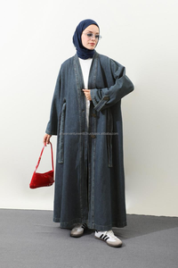 Abaya de Mezclilla a la Moda con Cinturón para Mujer, Estilo Veraniego, Lavado Claro, Simple, Modesto, Casual, Elegante, Vestido Largo de Algodón Orgánico - Product Image 5