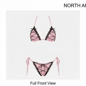 Ensemble bikini rose à lacets avec soutien-gorge croisé et bas string, maillot de bain pour femme - Product Image 1