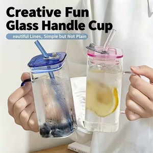 Tasses carrées en verre borosilicate coloré avec couvercle et <span class=keywords><strong>pailles</strong></span>, verres à boire, gobelets pour boissons mélangées - Product Image 5