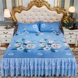 High 100% Cotton Floral Fitted <b>Bed</b> Sheet <b>Cover</b> Lace <b>Bed</b> Skirt Wedding Housewarming Bedding Bedspread Mattress <b>Cover</b> Wholesale - Product Image 1