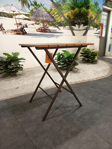 Table d'extérieur en teck avec structure métallique, mobilier de patio pliable contemporain pour usage extérieur - Product Image 2